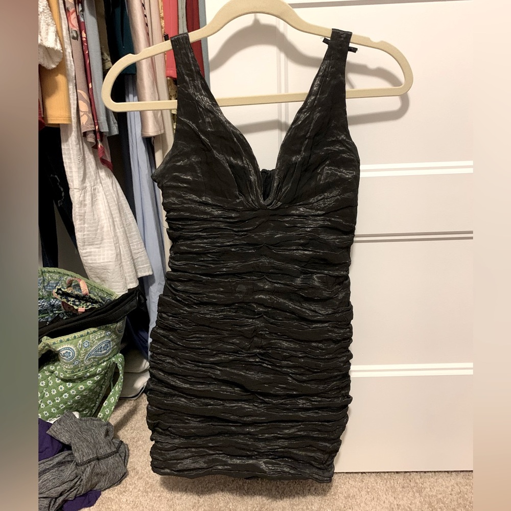 Nicole Miller Charcoal Gray Ruched Dress